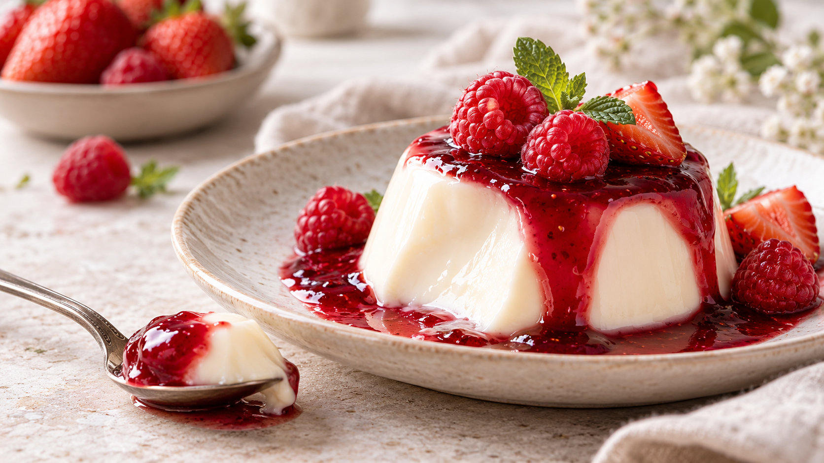 Panna cotta con salsa ai frutti di bosco