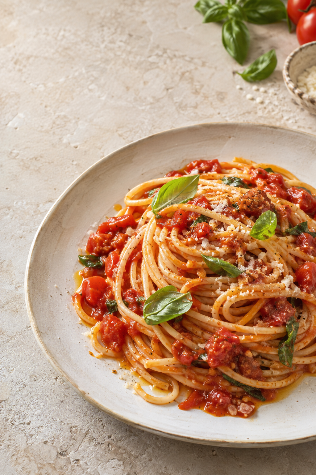 Spaghetti al pomodoro con basilico fresco